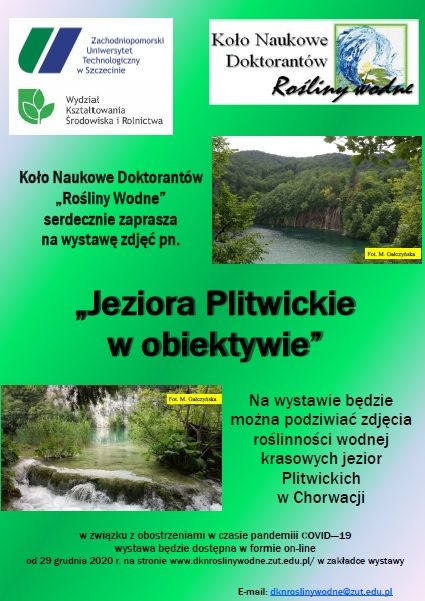 Plakat informujący o wystawie. Dwa jeziora Plitwickie w Chorwacji. 