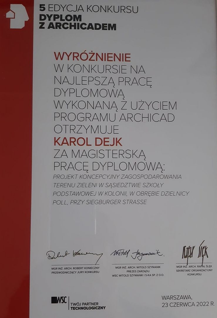 Wyróżnienie pracy magisterskiej wykonanej z użyciem programu ARCHICAD